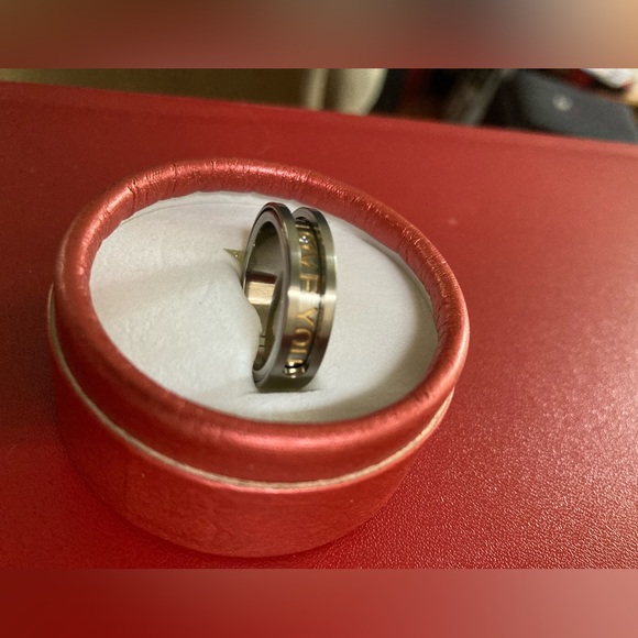 Titanium Spinner Matt finish GP engraved with CZ ONLY LOVE YOU. 14GP Size 9 - Picture 4 of 6